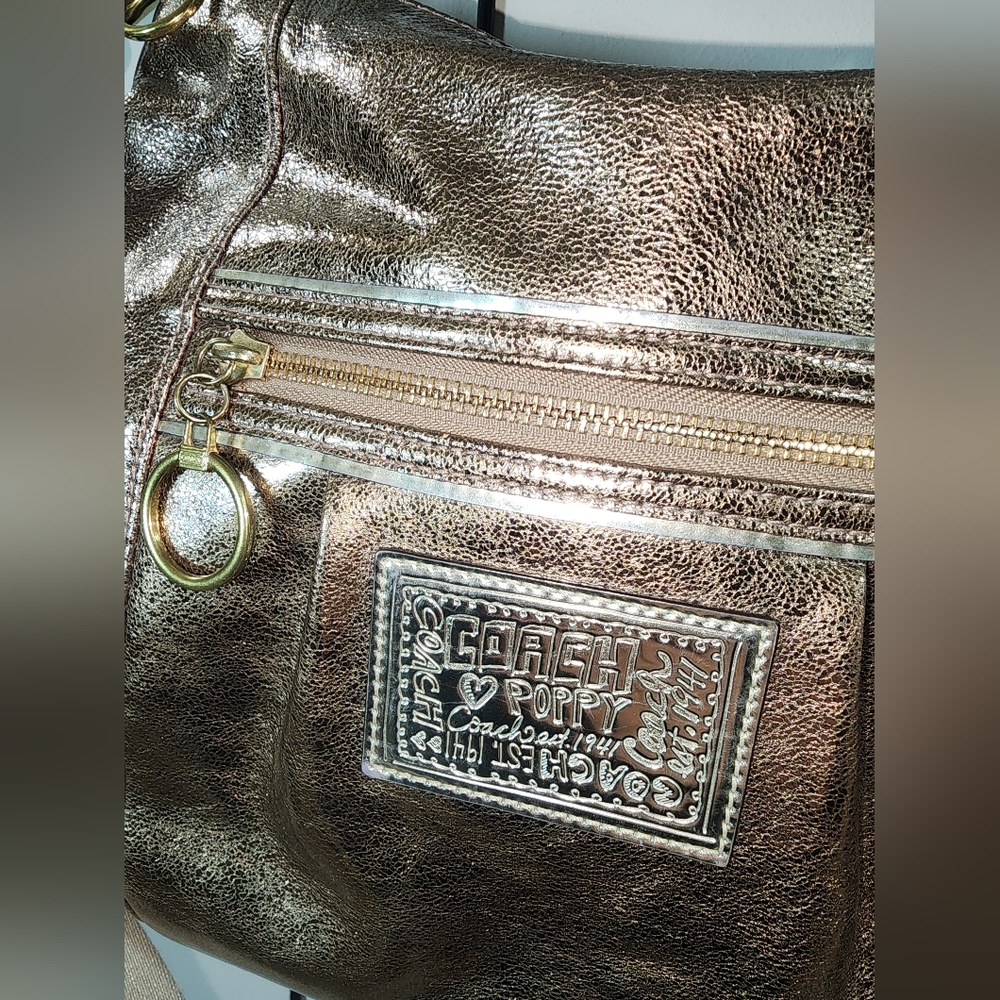 Coach Poppy Gold Jazzy Hobo Leather Shoulder Bag Crossbody Purse Cinched - Picture 11 of 13